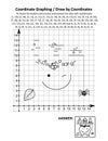 Coordinate graphing, or draw by coordinates, math worksheet with Halloween apothecary and witch`s pot