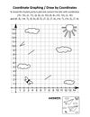 Coordinate graphing, or draw by coordinates, math worksheet with paper planes