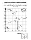 Coordinate graphing, or draw by coordinates, math worksheet with pinwheel toy