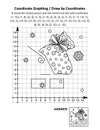 Coordinate graphing, or draw by coordinates, math worksheet with Santa`s sack on the sleigh