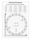 Coordinate graphing, or drawing by coordinates, math worksheet with cheerful alien: Reveal the mystery picture by plotting and con