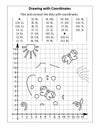 Coordinate graphing, or drawing by coordinates, math worksheet with watering can: Reveal the mystery picture by plotting and conne Royalty Free Stock Photo