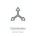 Coordinates icon. Thin linear coordinates outline icon isolated on white background from geometric figure collection. Line vector