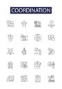 Coordination line vector icons and signs. Cooperation, Synchronization, Orchestration, Matching, Compatible, Integration