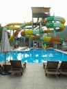 Coorful water slides in the modern resort aquapark