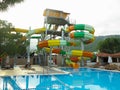 Coorful water slides in the modern resort aquapark