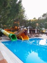 Coorful water slides in the modern resort aquapark