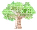 COP 26 in Glasgow, Scotland word cloud in french language Royalty Free Stock Photo