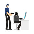 Cop and Hacker works PC Detention. Policeman and Robber internet Royalty Free Stock Photo