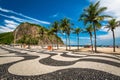 Copacabana Sidewalk Mosaic and Palm Trees Royalty Free Stock Photo