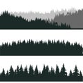 Groups of forest silhouettes - conifers, shrubs, pines - vector format