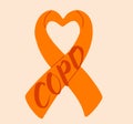 COPD chronic obstructive pulmonary disease awareness month Novermber handwritten lettering. Orange support ribbon. Web