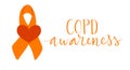 COPD chronic obstructive pulmonary disease awareness month Novermber handwritten lettering. Orange support ribbon. Web