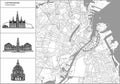 Copenhagen city map with hand-drawn architecture icons