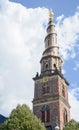 Copenhagen, Denmark - August 25, 2014 - Church tower of Our Saviour (Danish:Vor Frelsers Kirke) baroque church in Copenhagen Royalty Free Stock Photo