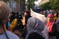 Muslim women protest at demonstration against Danish legislation that ban the use of traditional clothes like burqa and niqab.