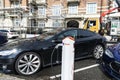 Tesla electric cars recharging the batteries in Copenhagen, Denmark