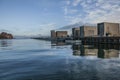 Copenhagen, Denmark - blue skies and seas and reflections of some buildings. Royalty Free Stock Photo