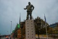 COPENHAGEN, DENMARK: Borsen, inverted tower, monument Danish king Christian IV by sculptor Hans Pauli Olsen Royalty Free Stock Photo