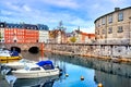 Copenhagen, Denmark, canal scene with boats and traditional buildings Royalty Free Stock Photo