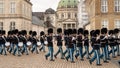 COPENHAGEN, DENMARK Ã¢â¬â Changing of the guard in front of the palace in Amalienborg. Royalty Free Stock Photo
