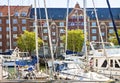 Copenhagen, Denmark -Christianshavn channel with boats moored