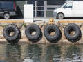 Tire boat bumpers in Copenhagen Royalty Free Stock Photo