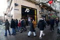 Visitors christmas shoppers pass by JD store in danish capital