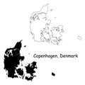 Copenhagen Denmark. Detailed Country Map with Location Pin on Capital City.