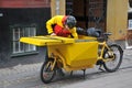 Deutsche DHL delivery biker in Copenhagen Denmark