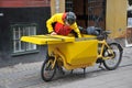 Deutsche DHL delivery biker in Copenhagen Denmark