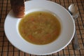Veges and oinion soup with ciabatta bread for lunch in capital