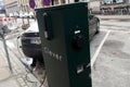AMERICAN TESLA ELECTRIC CAR AT CELEVR CHARGE POINT