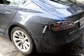 AMERICAN TESLA ELECTRIC CAR AT CELEVR CHARGE POINT