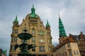 COPENHAGEN, DENMARK: fountain Stork on Amagertorv square at the city centre Royalty Free Stock Photo