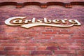 Copenhagen. Denmark. July 25, 2019. Carlsberg Brewery logo on a brick wall. Bottom View Attractions.