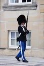 Copenhagen, Denmark-July 16, 2013: Changing of the guard in Amalienborg. Soldier of the Royal Danish life guards