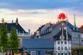 Copenhagen, Denmark - July, 2019: Huawei sign in the center of Copenhagen near Nyhavn canal. Huawei is a Chinese and largest Royalty Free Stock Photo