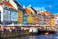 Copenhagen, Denmark - July, 2019: Copenhagen iconic view. Famous old Nyhavn port in the center of Copenhagen, Denmark during