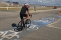 Sport biker ride on bile lane in Copenhagen Denmark Royalty Free Stock Photo