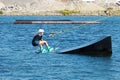 Copenhagen. Denmark. July 23th. 2019:Young girl on a wakeboard. Wakeboard Park in Copenhagen. Denmark. Sport. Recreation