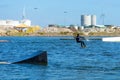 Copenhagen. Denmark. July 23th. 2019:Young man on a wakeboard. Wakeboard Park in Copenhagen. Denmark. Sport Recreation