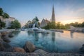 Gefion Fountain and St. Albans Church at Sunset - Copenhagen, Denmark