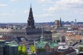 Aerial view on the city, Christiansborg Palace and distinctive spire of Borsen, Copenhagen, Denmark Royalty Free Stock Photo