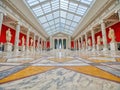 Copenhagen, Denmark/ June 30, 2021: Ny Carlsberg Glyptotek Museum - panoramic view of a Hall with antique sculpture