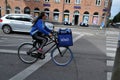 Wolt delivery female biker in Copenhagen Denmark