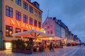 Nyhavn harbor in Copenhagen at night Royalty Free Stock Photo