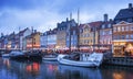 Nyhavn harbour at night, Copenhagen