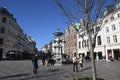 Visitors and shoppers on stroget in Copenhagen Denmark