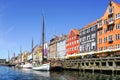 Copenhagen, Denmark- May 30, 2023: colorful houses and boats in the Nyhavn district in Copenhagen